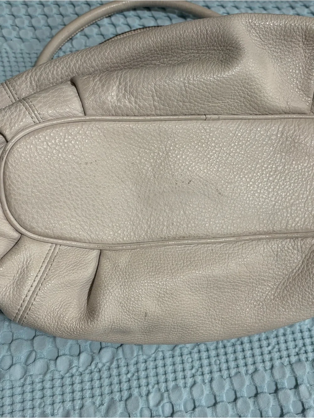 Michael Kors Cream Leather Drawstring Shoulder Bag with Tassel and Gold Hardware